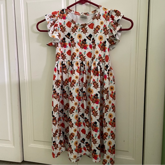 Unbranded Other - Thanksgiving Print Girls Dress - Flutter Sleeves - Darling!